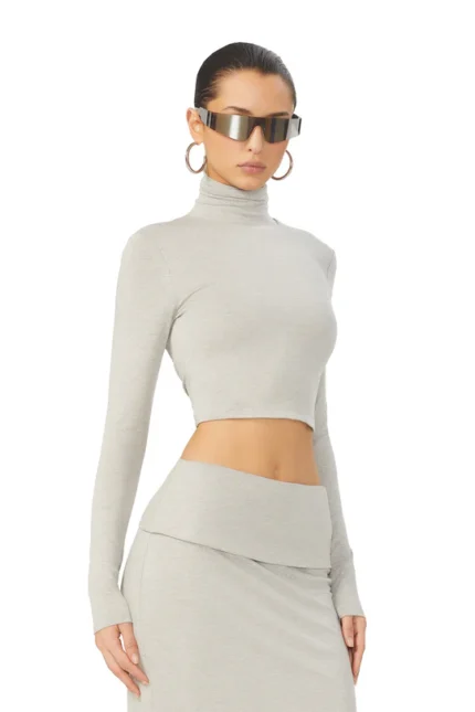 Heather Grey Crop Turtleneck top